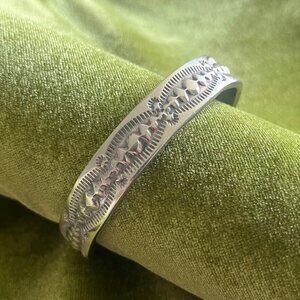 Sterling Silver Hand-Tooled Navajo Cuff Signed by Artist JMC